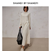 SHANG1 BY SHANGYI白色连衣裙秋款女2023长袖法式修身长裙女
