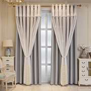 现代简约窗帘双层小清新布纱一体加厚布料全遮光卧室客厅定制成品
