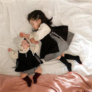 ins2023春秋韩国婴儿格子，吊带连衣裙套装宝宝连体，哈衣爬服姐妹装