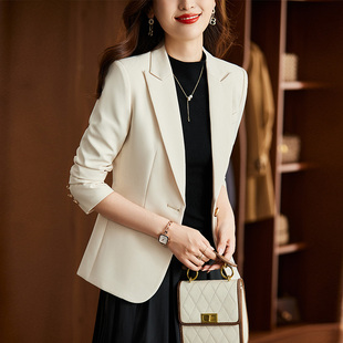 米白色短款西装外套，女春秋2023上衣高级感小个子，职业西服套装