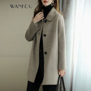wankou品牌女装羊毛呢，大衣女2021秋冬时尚气质中长款小个子毛