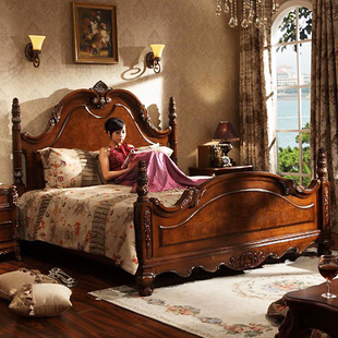 雅居格美式实木床高端实木床双人床雕花现代床欧式别墅奢华双人床
