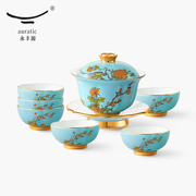 永丰源夫人瓷西湖蓝，8头茶壶茶具家用9头功夫，盖碗茶杯客厅会客