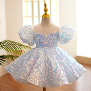 儿童礼服裙轻奢小众高端女童，钢琴演出服花童婚礼小女孩蓝色公主裙