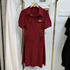 红色衬衫裙小个子连衣裙，女夏季2023收腰抽绳设计感polo领裙子