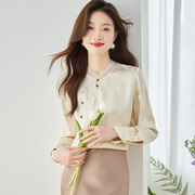 新中式雪纺长袖衬衫女装，2024年早春款，设计感国风小衫休闲上衣