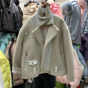 设计感拉链口袋皮毛一体机车外套女2021冬韩版洋气保暖显瘦