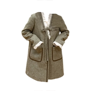 大码胖mm高级感法式拼接蕾丝，花边毛呢外套，女秋冬气质显瘦呢子大衣