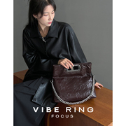 Vibe Ring/秋日多巴胺褶皱头层牛皮托特包可折叠多功能单肩包潮