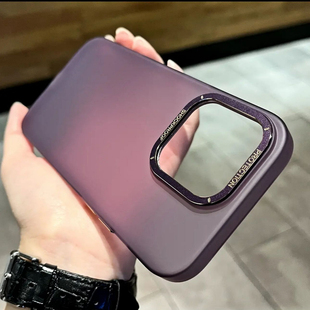 暗紫色硬壳高级感金属镜框适用三星s22s23+手机壳s21磨砂note20半透明ultra亚克力不发黄防摔防指纹手汗