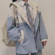 2021春秋外套女学生韩版宽松小个子学院风工装BF双层风衣夹克