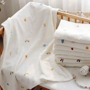 婴儿小被子纯棉皱皱纱布刺绣6层4层新生儿宝宝浴巾盖毯包被多用途