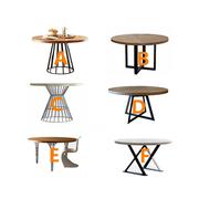 美式实木餐桌复古圆桌饭桌北欧工业风餐桌欧式铁艺做旧圆形餐厅桌