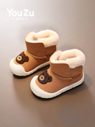 宝宝雪地靴加绒保暖软底刺绣1一3岁半冬季棉鞋，女婴儿男小童学步鞋