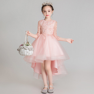 定制儿童礼服公主裙粉色女童钢琴演出服花童婚纱生日主持人晚礼服