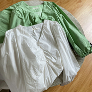 韩版白色v领套头，减龄连衣裙春季宽松长袖长裙时尚，休闲洋气k》3c1