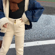 女童加绒牛仔裤冬季韩版儿童百搭弹力铅笔裤女孩一体绒小脚裤