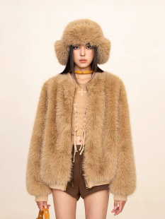2023仿狐狸毛皮草外套女冬季中长款加厚高级感美拉德毛毛大衣
