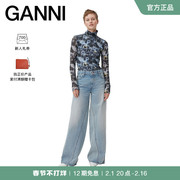ganni女装jozey淡蓝色做旧设计宽松直筒裤，长裤牛仔裤j1197565
