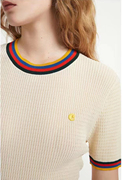 23年夏季米色logo刺绣彩虹撞色圆领短袖针织衫肌理感坑条上衣