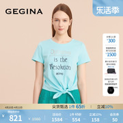 100%棉GEGINA吉吉娜纯棉字母印花短袖t恤女全棉上衣商场同款