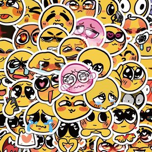 180张原创可爱卡通小黄脸，emoji小贴纸高颜值表情，包pvc防水贴纸diy