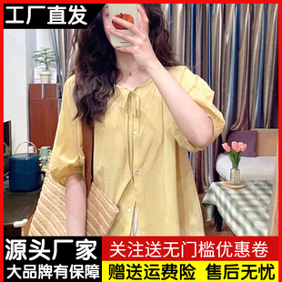 法式黄色泡泡袖衬衫女短袖夏季设计感小众独特别致衬衣娃娃衫上衣