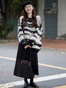 时尚搭配一整套韩剧小香风高级感针织衫毛衣毛呢半身裙两件套