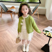 女童春季连衣裙套装2024韩版洋气女宝宝针织开衫裙子两件套潮