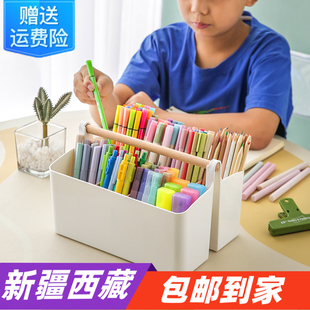 马克笔收纳盒大容量笔筒书桌面儿童画笔水彩笔铅笔文具桶笔架置物