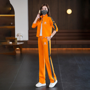 品牌运动套装女2024春季橙色，时尚休闲洋气减龄户外广场舞服装