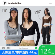 turnthetables两件长袖，上衣女修身短款内搭吊带，针织开衫打底衫女