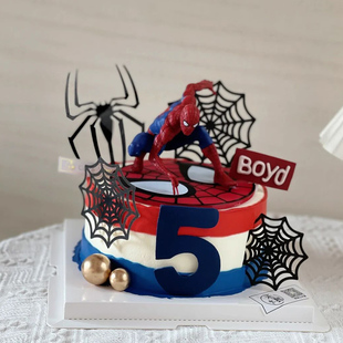 网红蜘蛛英雄蛋糕装饰配件，蜘蛛超人蜘蛛红色小超人男孩生日插件