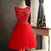 红色新娘敬酒服长款2024回门服修身短裙唯美花朵，结婚敬酒晚礼服