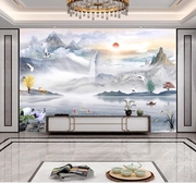 2024新中式客厅电视背景墙壁画壁纸8D壁布大气网红山水画墙纸墙布