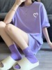 香芋紫2023年短袖纯棉t恤女夏季宽松大码休闲小众中长款上衣