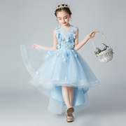 女童礼服公主裙生日蓝色小女孩花童婚纱儿童主持人钢琴演出服夏季