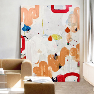 客厅玄关手绘油画装饰画抽象色块网红约超大幅涂鸦挂画