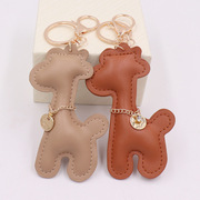 网红卡通皮革长颈鹿女生公主包包挂件创意带项链长颈鹿钥匙扣