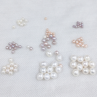 天然淡水小米珠圆形真珍珠，散装2-3-4-9mm裸珠大孔小颗diy材料散珠