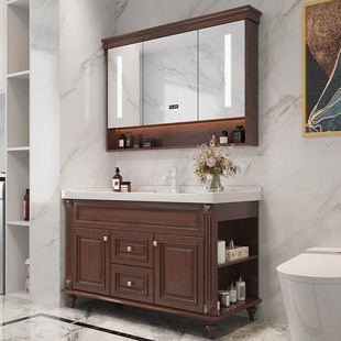 美式浴室柜橡木洗漱台陶瓷，一体盆洗脸盆卫生间，洗手台洗手盆柜组合