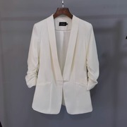 七分袖西装外套春秋季高级感通勤百搭白色，小西装纯色西服