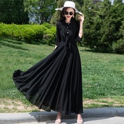 黑色波点吊带连衣裙雪纺裙收腰显瘦气质，长款大摆裙女夏季长裙