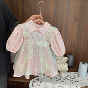 1-6岁女宝宝洋气甜美连衣裙套装，3女童春装，女婴儿流光碎花裙两件套