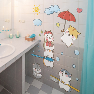 可爱卡通刷牙墙贴画，幼儿园卫生间洗手台浴室，墙壁墙面装饰防水贴纸