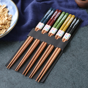 舍里日式花栗木筷子家用高档情侣，筷家庭区分专用一人一筷5双套装