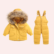 儿童羽绒服背带裤，套装童女童婴幼儿，韩版冬装两件套