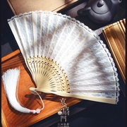 中国风小折扇黑色蕾丝古风，扇子复古典女士，旗袍舞蹈扇夏季折叠白色