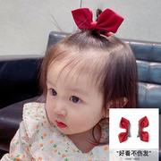 韩版儿童布艺立体蝴蝶结鱼嘴夹可爱公主侧边黑色发夹红色对夹发饰