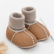 秋冬季新生儿毛一体(毛一体)婴儿，鞋袜加绒软底0一1岁宝宝学步棉鞋0-6个月3